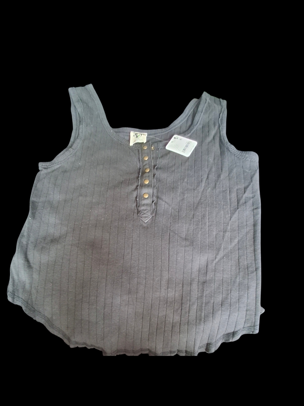 Womans Black Ribbed Tank Top with Button Placket